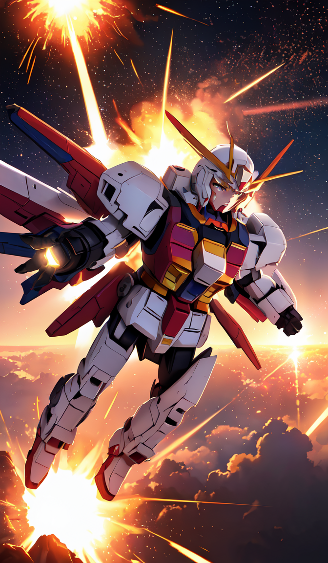 02520-2427434338-a matte cute pink gundam, (flying away from an explosion_1.4), cinematic lens flare, bloom, dynamic lighting, massive fireball,.png